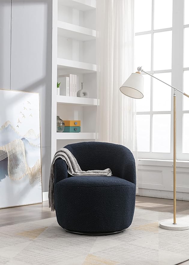 Swivel Accent Chair 360 Degree Round Swivel Barrel Chair Dressing Chair for Living Room Modern Upholstered Accent Armchairs with Metal Base Teddy Swivel Chair for Bedroom Office (Dark Green)