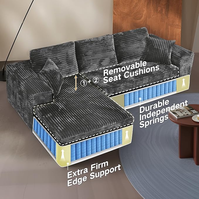 Extra Firm 108” Cloud Boneless Couches for Living RoomModular Sectional Cloud Couch with Deep Seat High-Resilience Foam/Sag-Resistant/Keeps its Form No Assembly Required(Left-Facing Chaise) | Exten