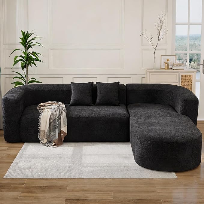 109.4 Sectional Couch with L-Shaped Chaise Boneless Modular Sectional Sofa Soft Chenille Sofa with Deep Seat for Living Room No Assembly (Right-Facing Chaise Black) | Breaathable Material