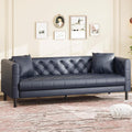 GarveeHome 81 in Leather Couch for Living Room Modern Sofa Couch with Deep Seat and 2 Pillows Handmade Button Tufted 3 Seater Sofa Leather Sofa for Apartment Office Blue