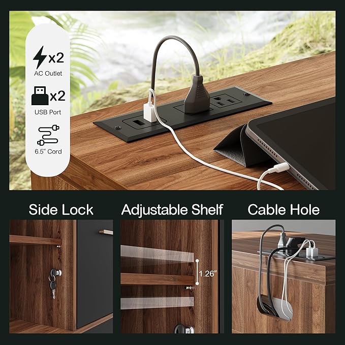 Electric Standing Desk with 2-Drawer File Cabinet Adjustable Height Executive Desk Home Office Workstation with A Engineered Wood 1.18 Solid Desktop Built-in Outlets Black Walnut