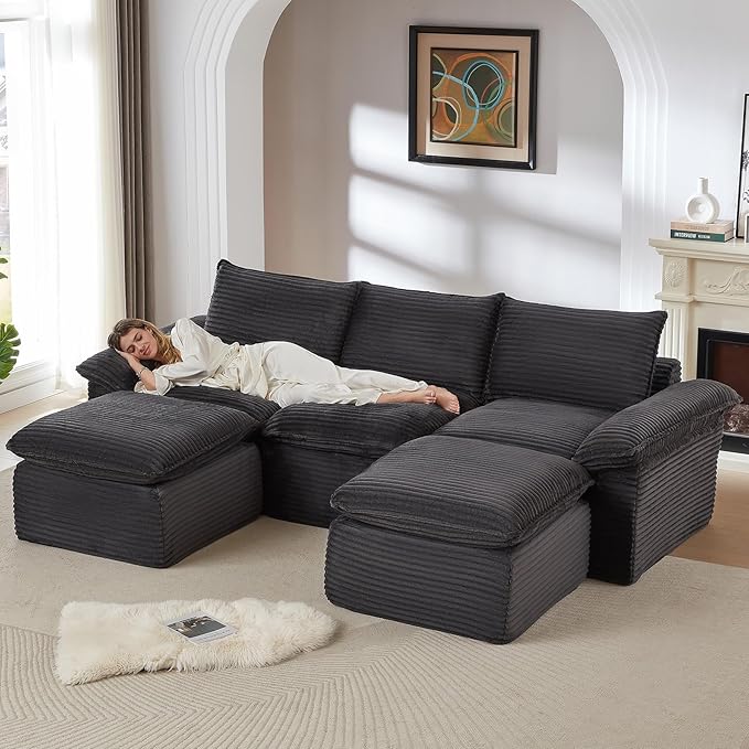 111 Cloud Sectional Couches for Living RoomConvertible Boneless U Shaped Couch with Ottomans Modern Modular Sectional SofaOversizedDeep Gray