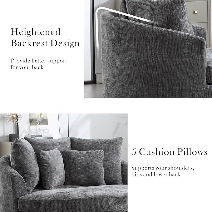 Aoiy &amp Wifon 59.8 W Oversized Barrel Chair Round Accent Chair with Wheels Extra Large Living Room Chair Knitted Chenille Charcoal