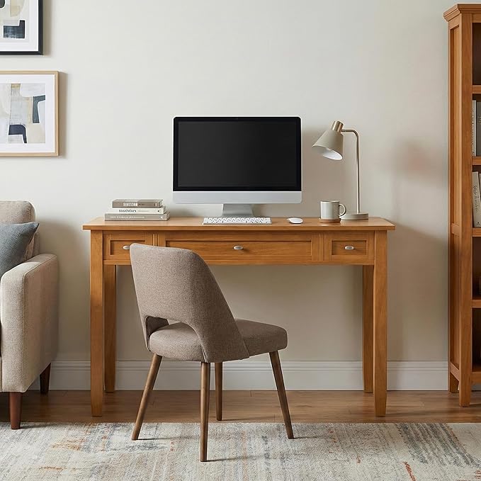 SIMPLIHOME Warm Shaker Desk - 48 Inch Wide Solid Wood Writing Desk in Light Golden Brown Transitional Home Office Computer Table for Workspace or Study with Flip-Down Keyboard Tray and 2 Drawers