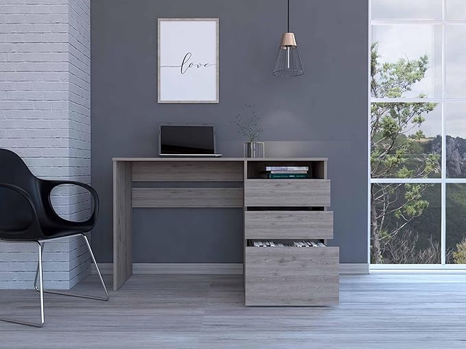 Penau Computer Desk with 3 Drawers and 1 Shelf Light Grey Finish Ideal for Home Office or Remote Learning Compact Design