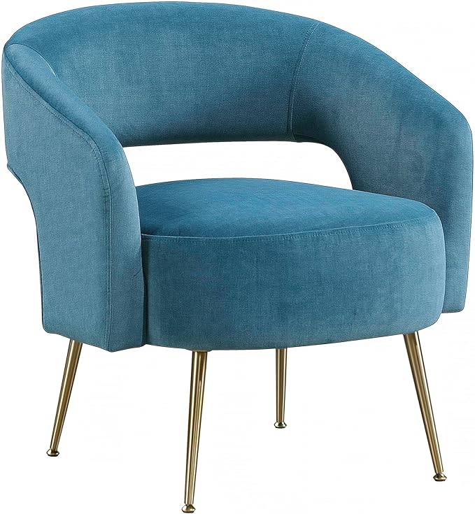 Lexicon Mid-Century Modern Velvet Accent Chair with Open Back Gold Metal Legs Upholstered Curved Barrel Armchair for Living Room/Bedroom/Office Easy Assembly Dark Teal