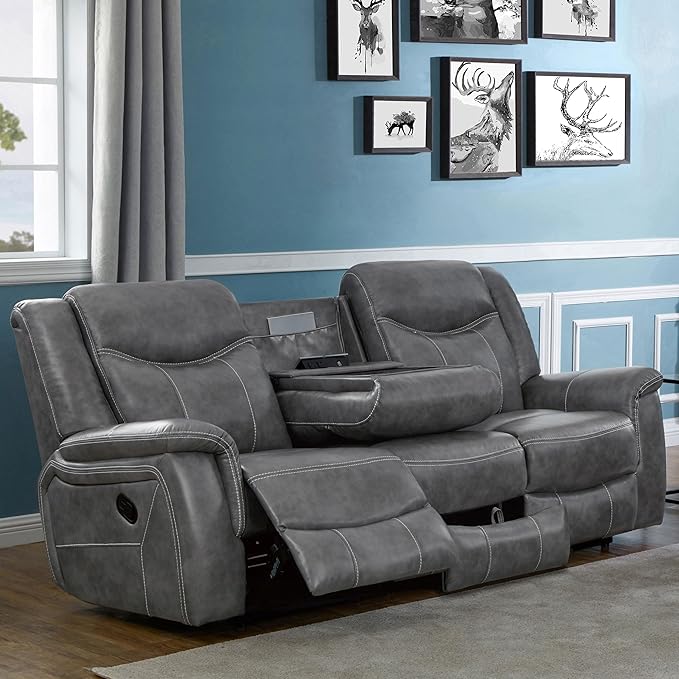 Coaster Home Furnishings - Conrad - Fabric - Upholstered Motion Reclining Sofa with Power Outlet Padded Headrests and Wall Hugger Design - Living Room - Grey - 650354