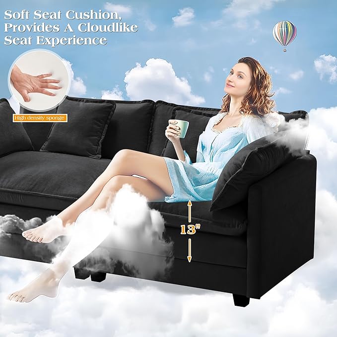 113.4 Modular Sectional SofaCloud Couch for Living Room Modern Deep Seat Sofa 3 Seater Chenille Fabric Comfy Couches with Throw Pillows for Apartment