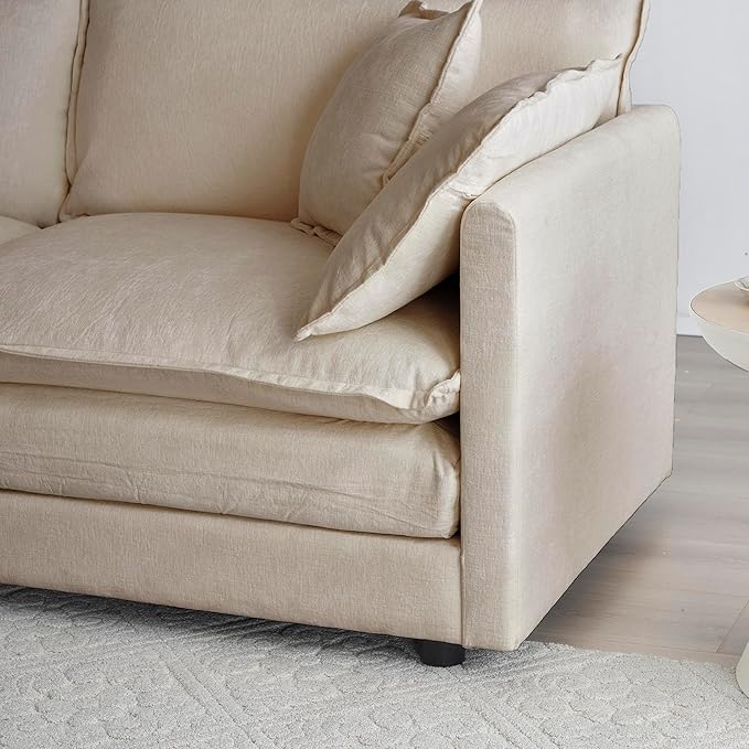 kevinplus 111.5'' Beige Modular Sectional Sofa Couch U-Shaped with Ottoman for Living Room Modern Contemporary Sofa Couch for Apartment Office Chenille Fabric (3-Seat Couch + 2 Ottoman)