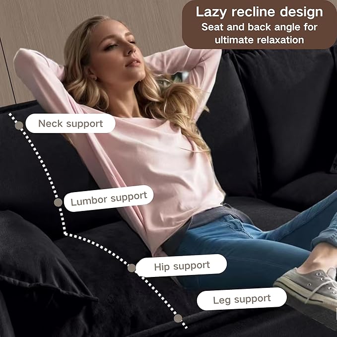 KEIKI 75 Small Cloud Couch Sofa Chenille Deep Seating Loveseat Sofa with Storage Modern Upholstered Couches Set W/Pillow for Living Room Bedroom Office Black