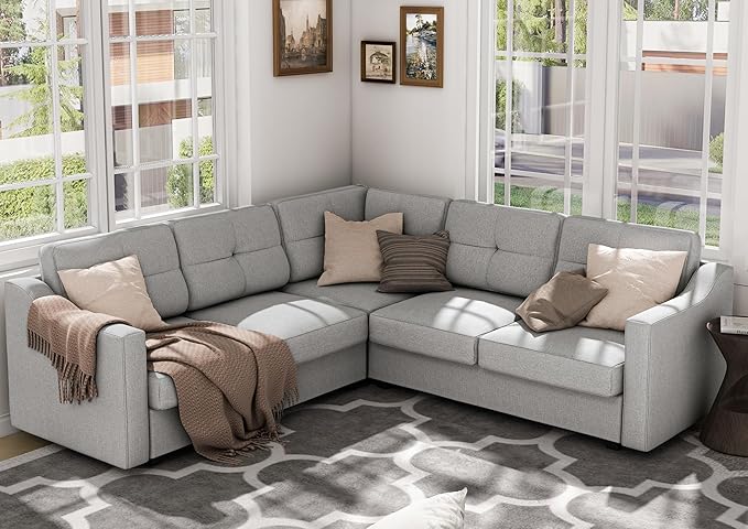 Convertible Sectional Sofa L Shaped Couch 5-Seat Sofas for Living Room Small Apartment Reversible Sectional Couch Light Grey
