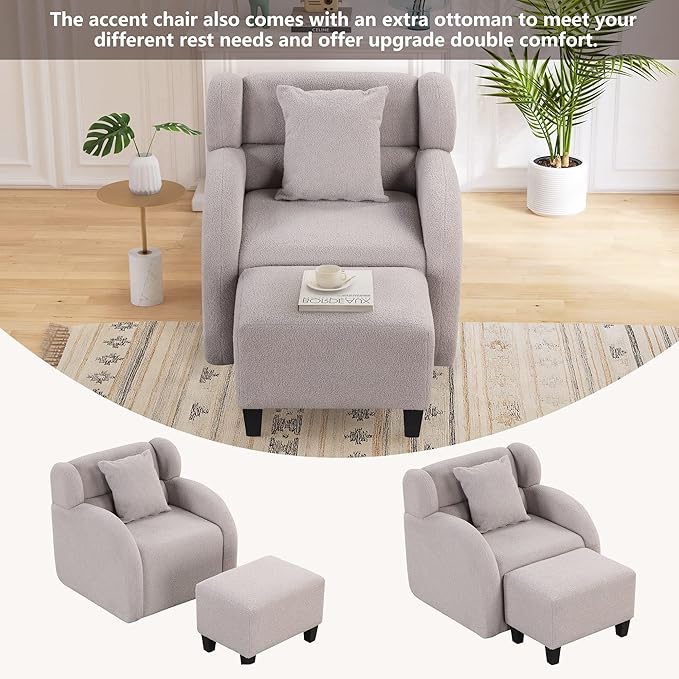 Generic Swivel Accent Chair with Ottoman Short Plush Particle Velvet Armchair360 Degree Swivel Barrel Chair with Footstool for Living Room Hotel Bedroom Office LoungeGrey