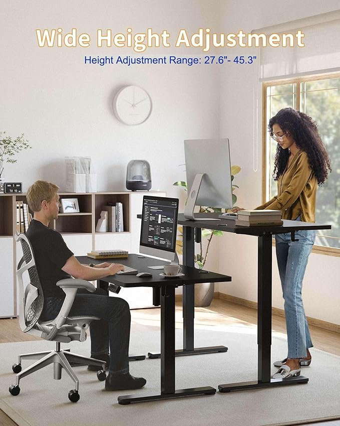 YIHAYO Electric Standing Desk 63 x 24 Inches Stand Up Desk with Splice Board Adjustable Height Desk Computer Desk for Home Office Black Frame/Black Top