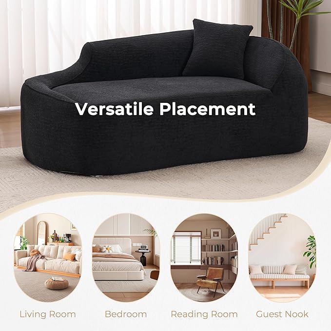 DEINPPA Modern Chaise Lounge with Pillow Chenille Comfy Cloud Couch for Living Room Bedroom Apartment No Assembly Needed-Black | Lasting Support