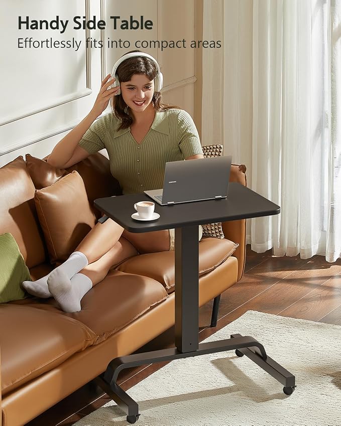 KINGSMITH Height Adjustable Mobile Standing Desk with 360° Swivel Casters 29-45 Pneumatic Rolling Desk on Wheels Perfect for Home Office Bedroom Living Room Black