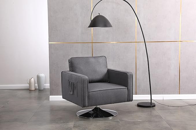 Modern Linen Swivel Accent Chair Comfy Armchair with 360 Degree Swiveling for Living Room Bedroom Reading Room Home OfficeDark Grey