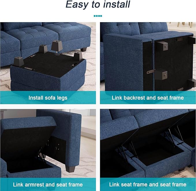 Belffin Armrest Module for Modular Sectional Sofa Couch Side Armrest for Sectional Modular Sofa Fabric Blue