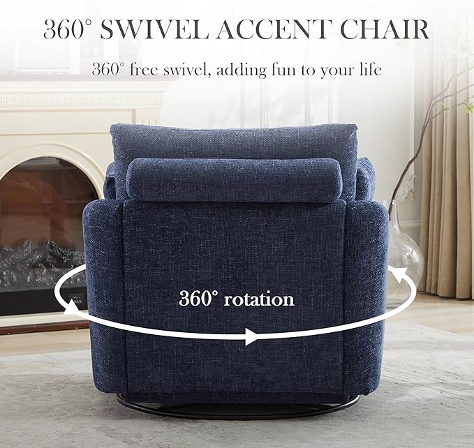 Aoiy &amp Wifon 40.55 W Oversized Swivel Accent Chair Modern Comfy Swivel Armchair for Living Room Woven Chenille Navy