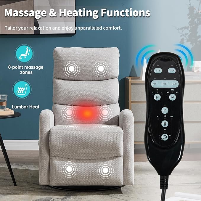 Manual Swivel Rocker Recliner Chair for Adults Overstuffed Reclining Glider Chair for Nursing with Vibration Massage &amp Heat Living Room Rocking Recliner 3-Stage backrest Chenille Fabric Light G