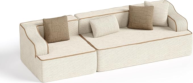 104 Cloud Boneless Sectional Couch Upholstered Corduroy Couch with Deep Seat No Assembly Required Compressed Sofa for Living Room Apartment Beige