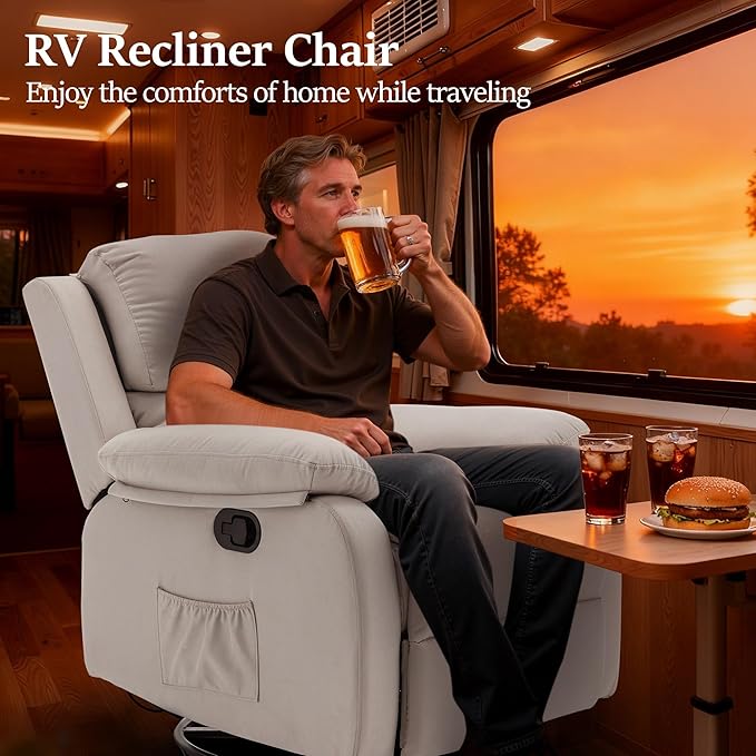 Recliner Chair 360 Swivel Rocker Chair for Adults Small Rocking Recliner for Small Spaces Upholstered Fabric Glider Recliner Nursery (Swivel Rocker Recliner Off White)