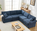Modular Sectional Sofa SetConvertible L Shaped Couch5 SeatReversible Sectional Sofa CouchUpholsteredCorner SofaRolled ArmsSoft Linen Fabric (Blue)
