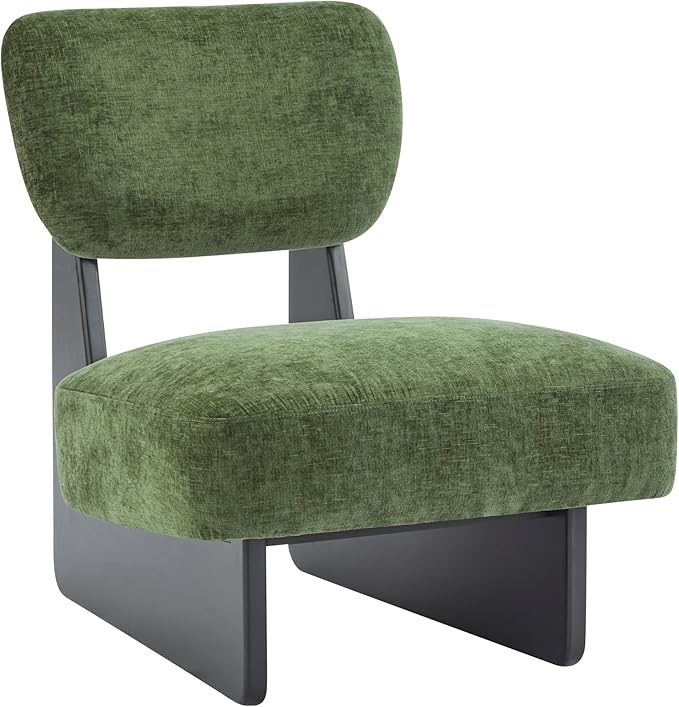 Accent Chairs Set of 2 Mid-Century Modern Chair with Polyester Upholstery Wood Base with Walnut Finish Minimalist and Stylish Accent Seating for Living Room Bedroom Balcony (Black+Green)