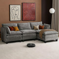111” Modular Sectional Sofa L Shaped Cloud Couch with Ottoman Chenille Deep Seat Sofa with Pillow for Living Room Bedroom and Apartment4 Seats Light Grey