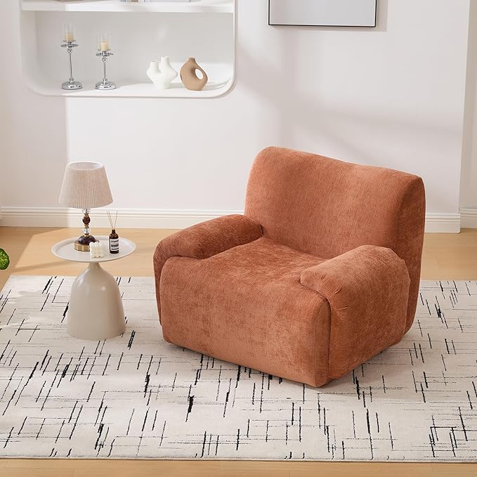 Chenille Oversized Armchair 42 Wide Upholstered Accent Chairs with Ergonomic Design Lazy Comfy Reading Lounge Chair with Deep Seats for Living Room Bedroom Dorms (Orange)