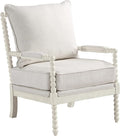 OSP Home Furnishings Kaylee Spindle Accent Chair with Antique White Wood Frame White Linen Fabric
