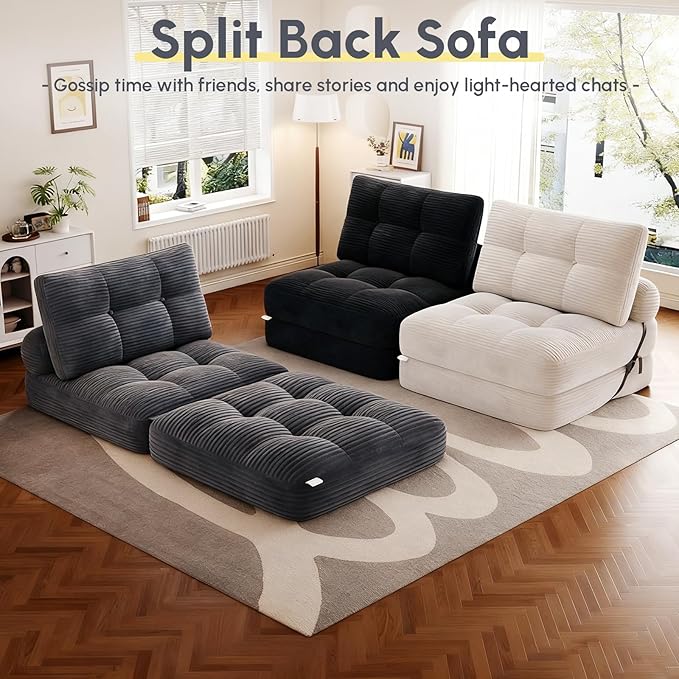 Folding Sofa Bed Convertible Sleeper Chair with Pillow Foldable Mattress with Back Support