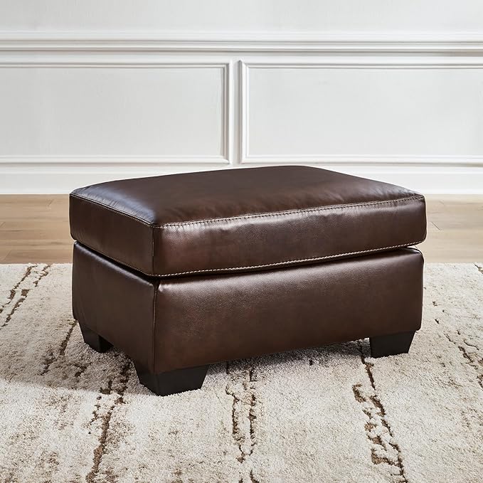Signature Design by Ashley Santorine Classic Leather Match Rectangular Ottoman for Living Room Dark Brown