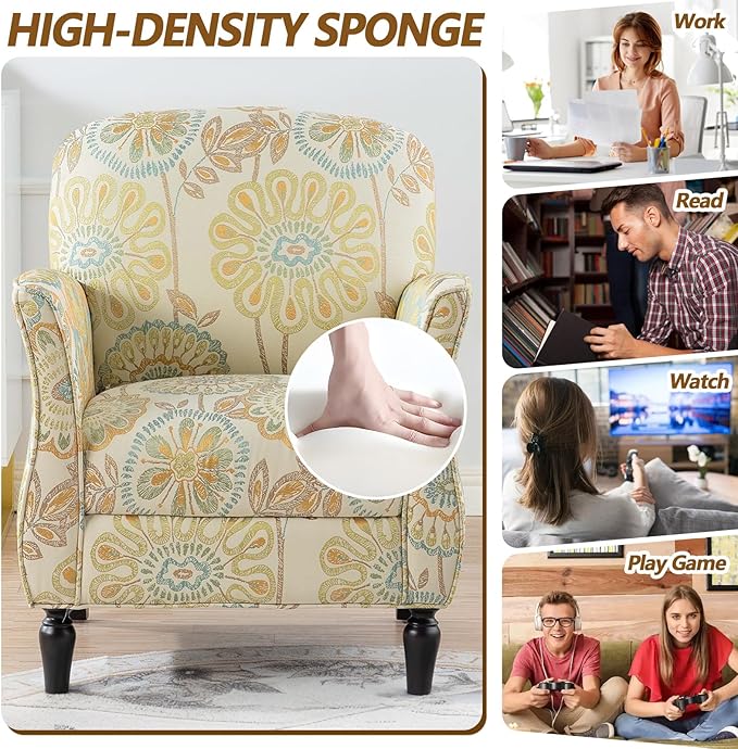 Floral Accent Chairs &amp Arm Chair for Living Room Fabic Side Chairs for Bedroom with High Back &amp Wood Legs