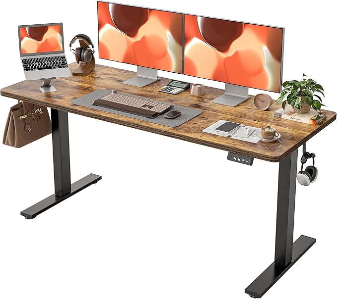 TIQLAB 63 x 24 Inch Electric Standing Desk Sit to Stand Up Work Home Office Table for Study Writing and Games Splice Board Rustic Brown