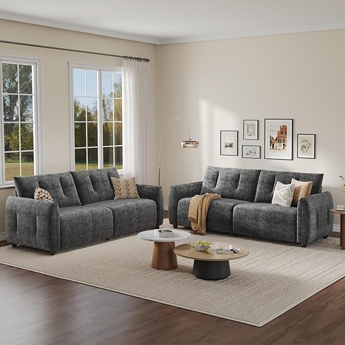 84.5 Inch Loveseat SofaModern Couch and SofaFeather-tip armrest DesignSturdy and Easy InstallationSmall Sofa for Living Room Bedroom Office and ApartmentChenille FabricGray