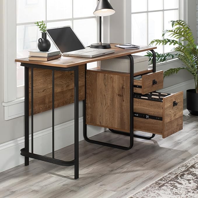 Sauder Station House Single Pedestal Desk Etched Oak Finish
