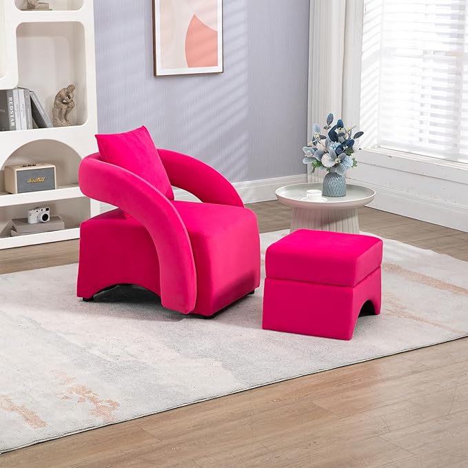 House Hold Accent Chair with Ottoman Mid Century Modern Barrel Chair Upholstered Club Tub Round Arms Chair for Living Room