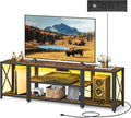 VASAGLE TV Stand with Power Outlets and LED Lights for TVs up to 60 Inches Entertainment Center with Open Storage Shelves TV Console Table for Living Room Rustic Brown and Ink Black ULTV121K01