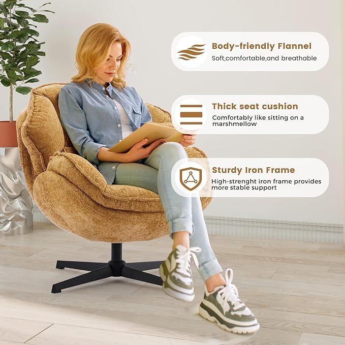 IWMH Swivel Accent Chair Set of 2 Upholstered Accent Chair Comfy Padded Cross Armchair Metal Frame &amp Wide Seat Lazy Chair Leisure Sofa Chair for Living Room Bedroom (Yellow*2)