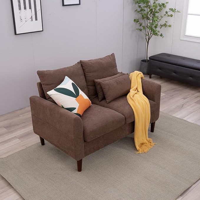 Panana Convertible Sectional Sofa CouchL-Shaped 2 or 3-Seat Sofa Sectional with Reversible Ottoman for Small Living Room Apartment (Brown Linen Fabric 2 Seater ONLY - Curved arms)