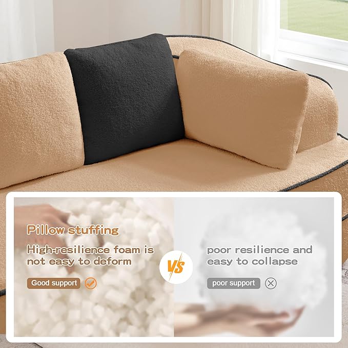 105.9 L-Shaped Boneless Sofa Right Chaise Plush Teddy Fabric 3-Seater Sectional Couches with 32D High-Resilience Foam Wide Arms for Living Room ApartmentCamel
