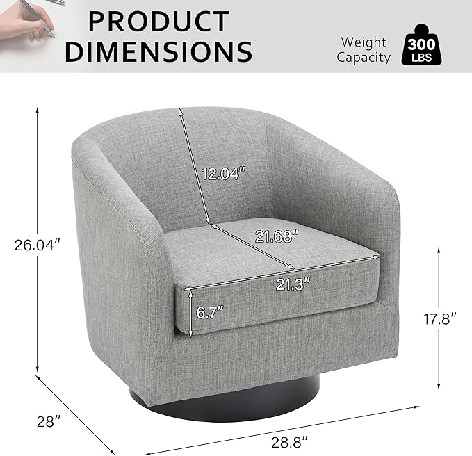 Lumibee Swivel Accent Barrel Chairs Set of 2 Upholstered Comfy Swivel Round Barrel Chair 360° Rotation Single Sofa Club Armchair for Living Room Reading Room Bedroom Light Grey