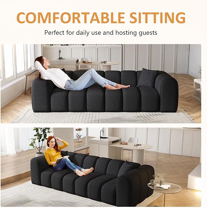 96 Modular Sectional SofaModern Boneless Cloud Couch with Deep SeatUpholstered 4-Seater Sofa Chenille Boucle Couches for Living Room Wide Seat Cozy Loveseat with Armrest (Black 96-INCH)