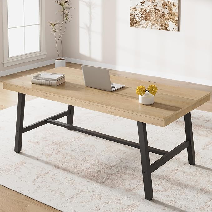 Garvee 70.87 Industrial Computer Desk Extra Long Large Executive Desk for Home Office Heavy Duty Rustic Wood &amp Metal Workstation Sturdy Study Writing Table Natural
