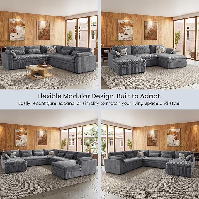 Belffin 1 Pair Armrests Module for Large Modular Sectional Sofa Upholstered Side Armrest Seat Part for Plush Corduroy Sectional Couches for Living Room Apartment Light Grey