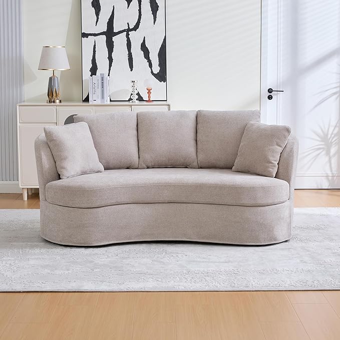 KEIKI 74” Curved Loveseat Sofa Curved Couches with 4 Removable Cushions Modern Luxury Plush Chenille Extra-Deep Seat Sofa for Small Spaces Living Rooms Bedroom Taupe