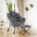 Lazy Chair with OttomanOversized Accent Chair with Thick Cushion Side PocketModern Lounge Arm Reading Chair and Folding Footrest for Living RoomBedroomOfficeDormApartment Darkgrey