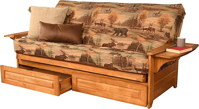 Kodiak Furniture Phoenix Full Size Futon in Butternut Finish with Storage Drawers Canadian