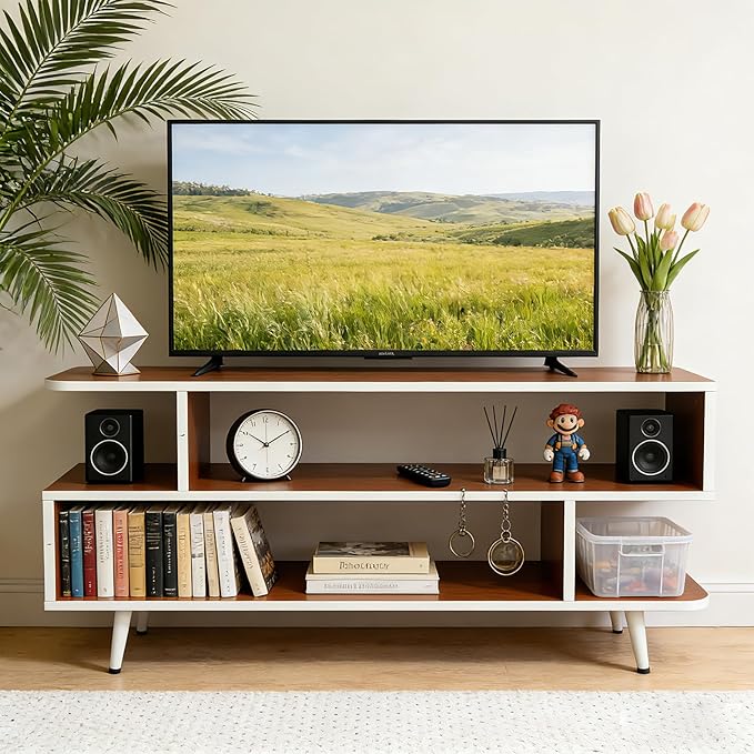 Lightdot TV Stand for TVs up to 45'' Modern Entertainment Center with 3 Storage Open Large Capacity for Collection Media Console Table for Living Room/Entrance/Sofa CabinetEasy Assembly-Red Walnut