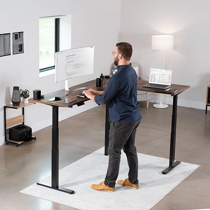 VIVO Electric Triple Motor Height Adjustable 3 Leg Corner Desk Frame up to 300lbs Sit Stand Ergonomic L Shaped Frame Only Black DESK-V130EB